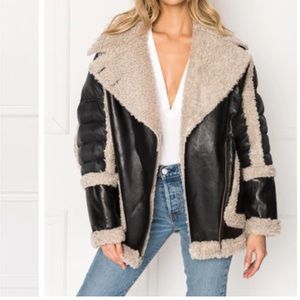 Oversized half leather half puffer coat.